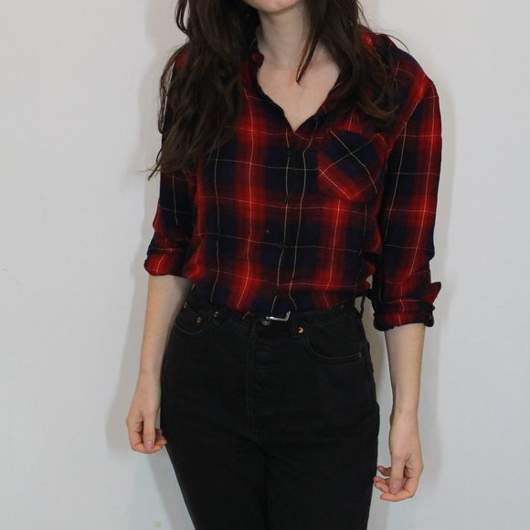 Garage Red and Blue Plaid Button Up Shirt - XS - Picture 1 of 7